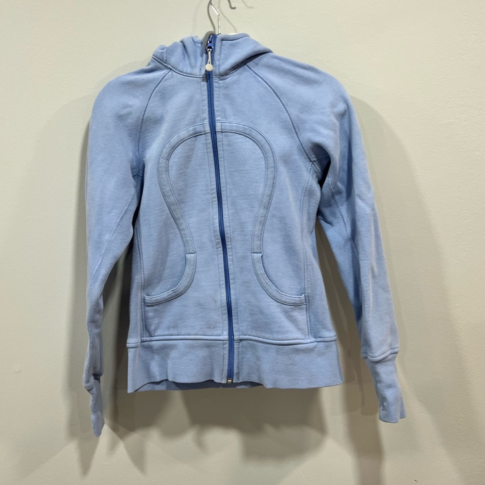 LULULEMON Scuba Hoodie Jacket Womens Size Light Blue Full Zip Thumb Holes